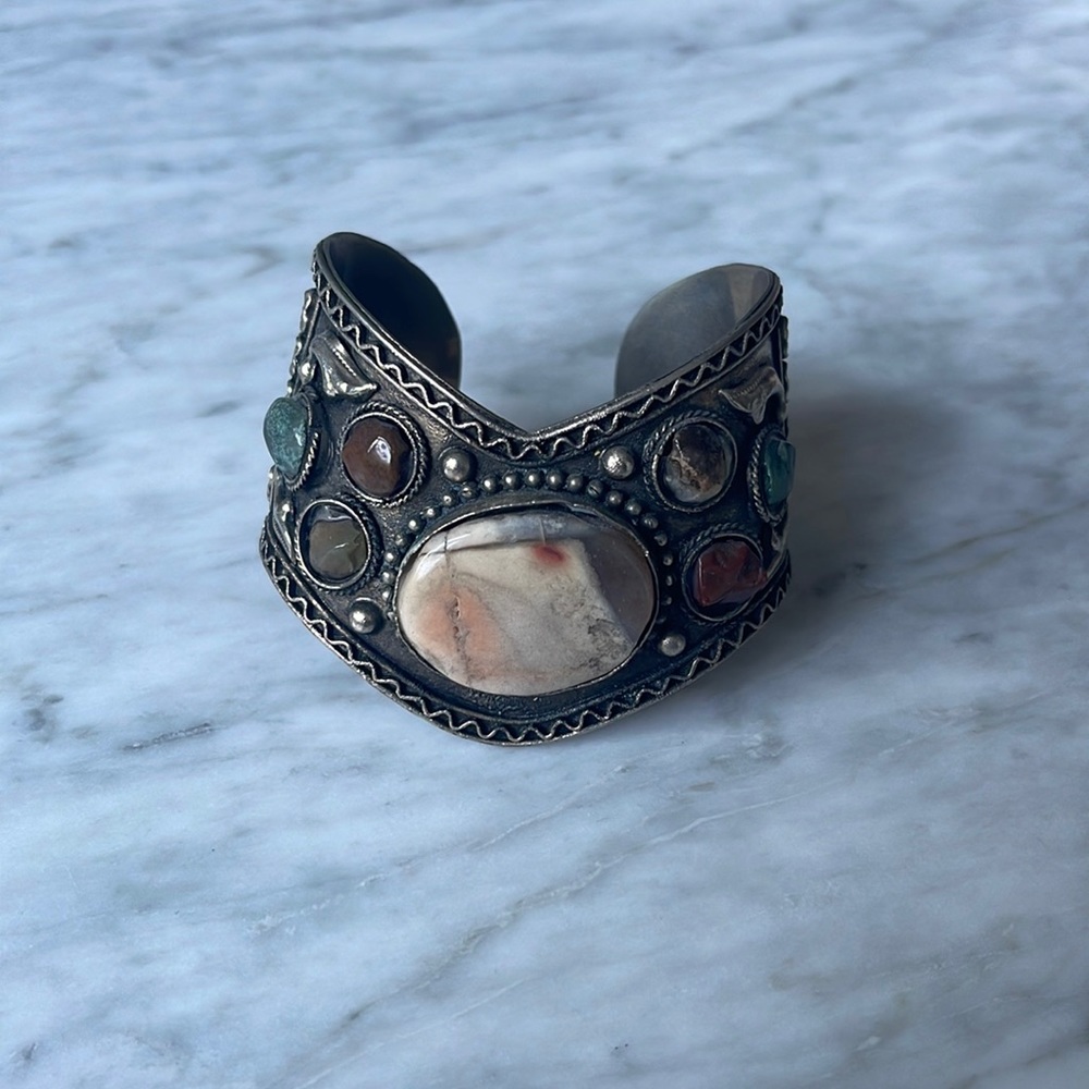Costume jewelry, metal, with multi colored stones
